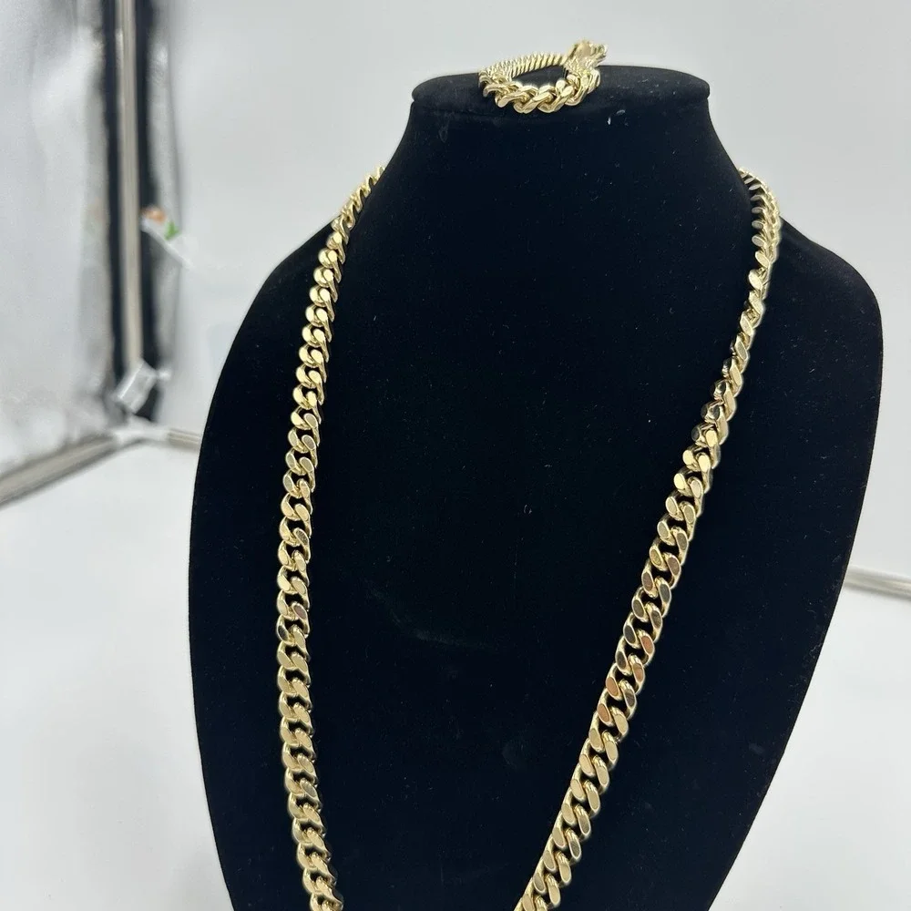 Men's Miami Cuban Link Bracelet & Chain Set 14K Gold Plated Stainless Steel 29